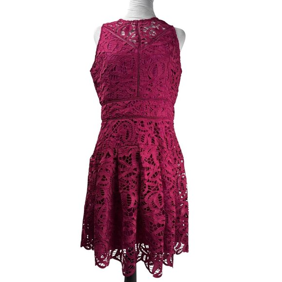 Adelyn Rae Women's Crochet Lace Crewneck Fit & Flare Party Dress Magenta Size L - Picture 3 of 13